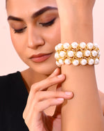 Thumbnail for VOJ Women White and Gold Toned Perals Gold-Polished Multi Strand Bracelet - Distacart
