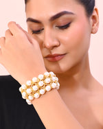 Thumbnail for VOJ Women White and Gold Toned Perals Gold-Polished Multi Strand Bracelet - Distacart