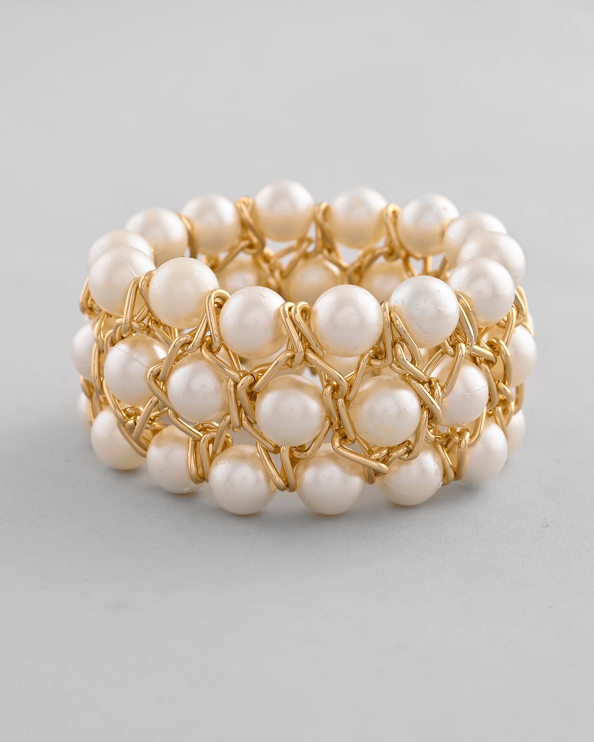 VOJ Women White and Gold Toned Perals Gold-Polished Multi Strand Bracelet - Distacart