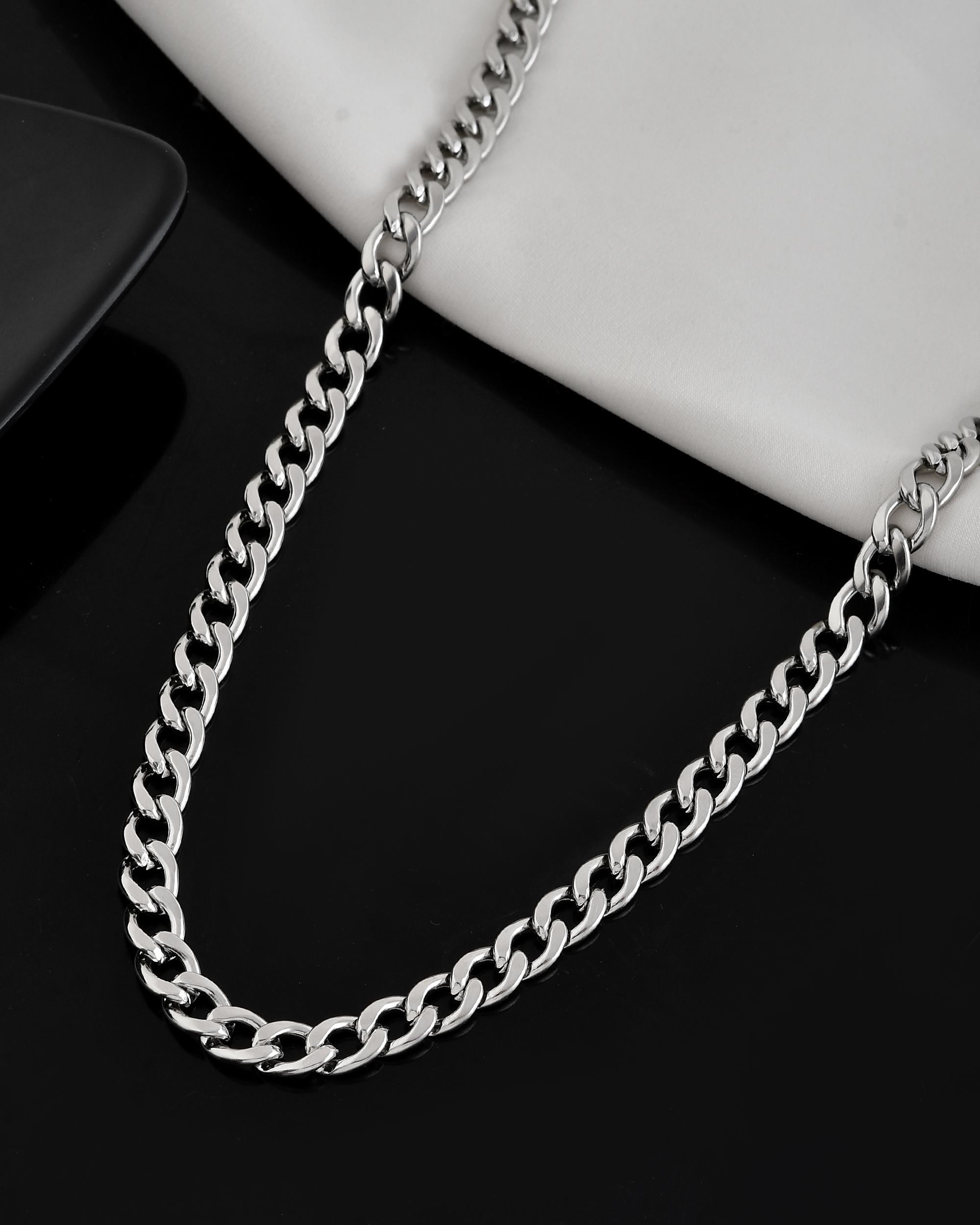 VOJ Silver Plated Stainless Steel Classic Linked Chain For Men