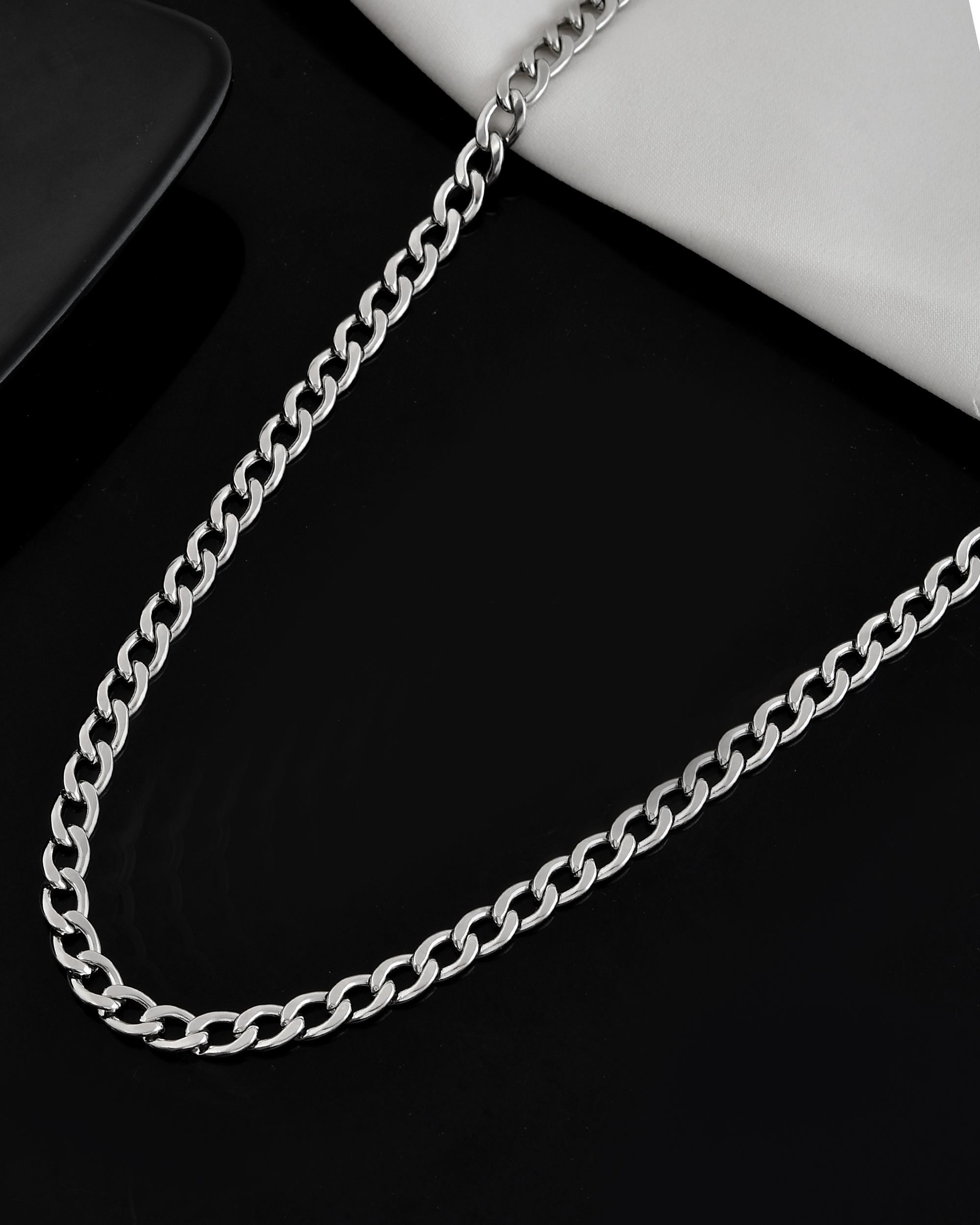 VOJ Silver Plated Stainless Steel Thick Linked Chain For Men