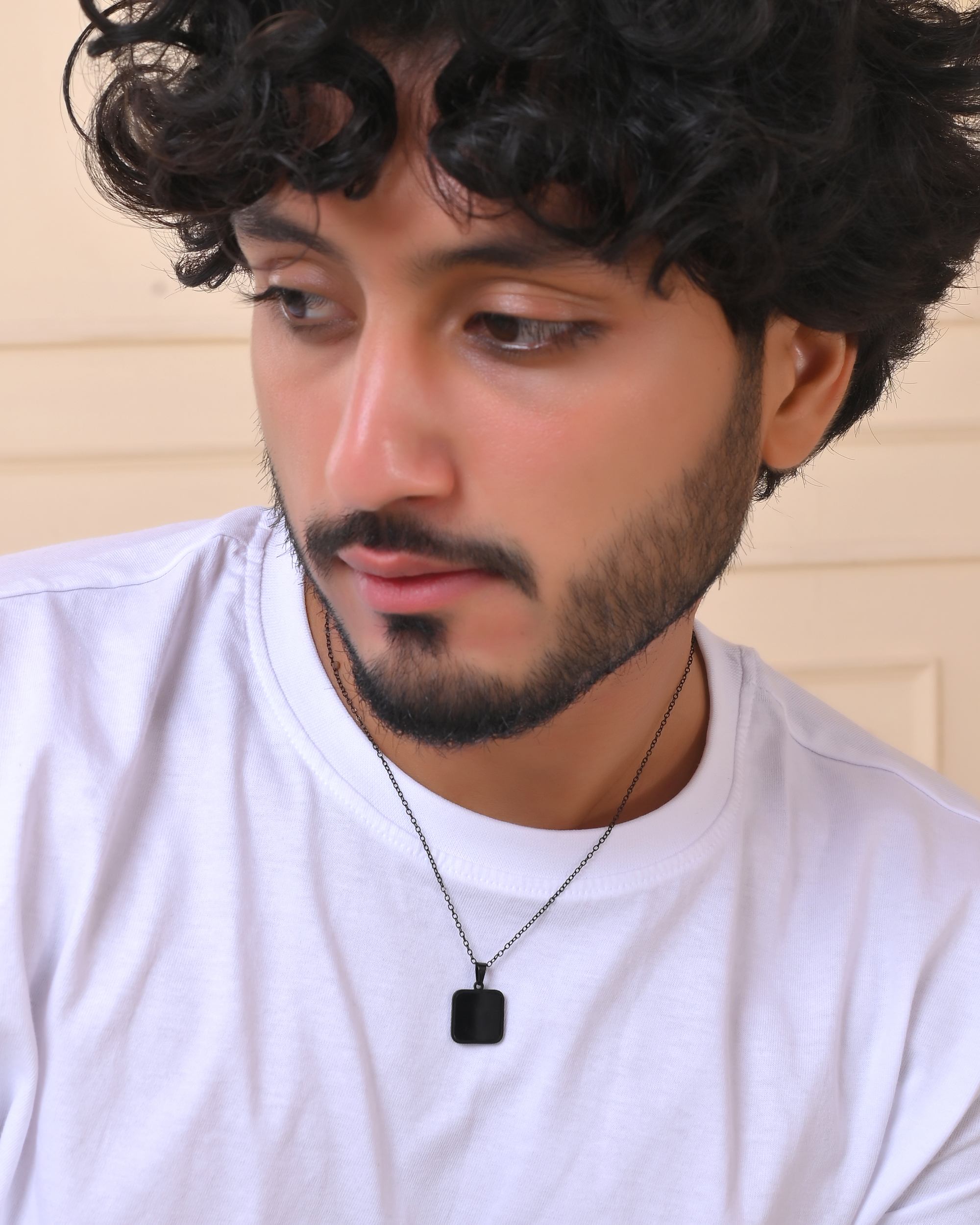 VOJ Men's Stainless Steel Chain With Square Shaped Pendant