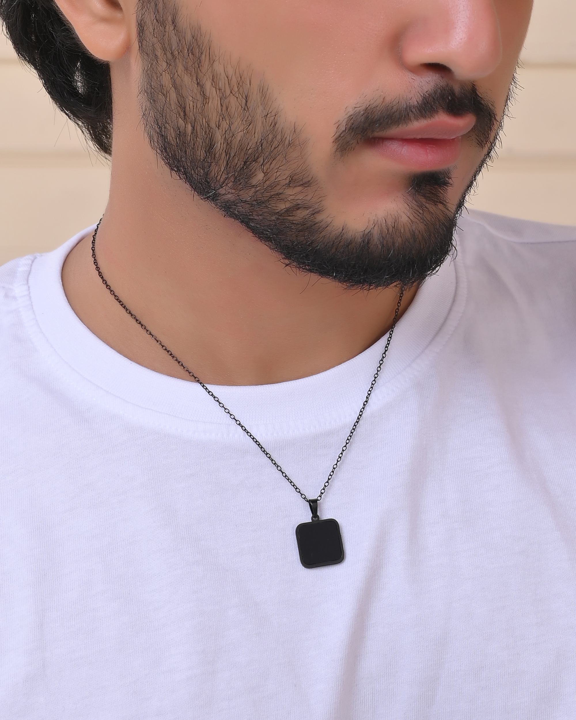 VOJ Men's Stainless Steel Chain With Square Shaped Pendant