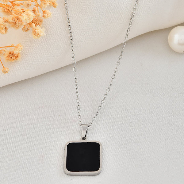 VOJ Men's Stainless Steel Silver Plated Chain With Square Shaped Pendant