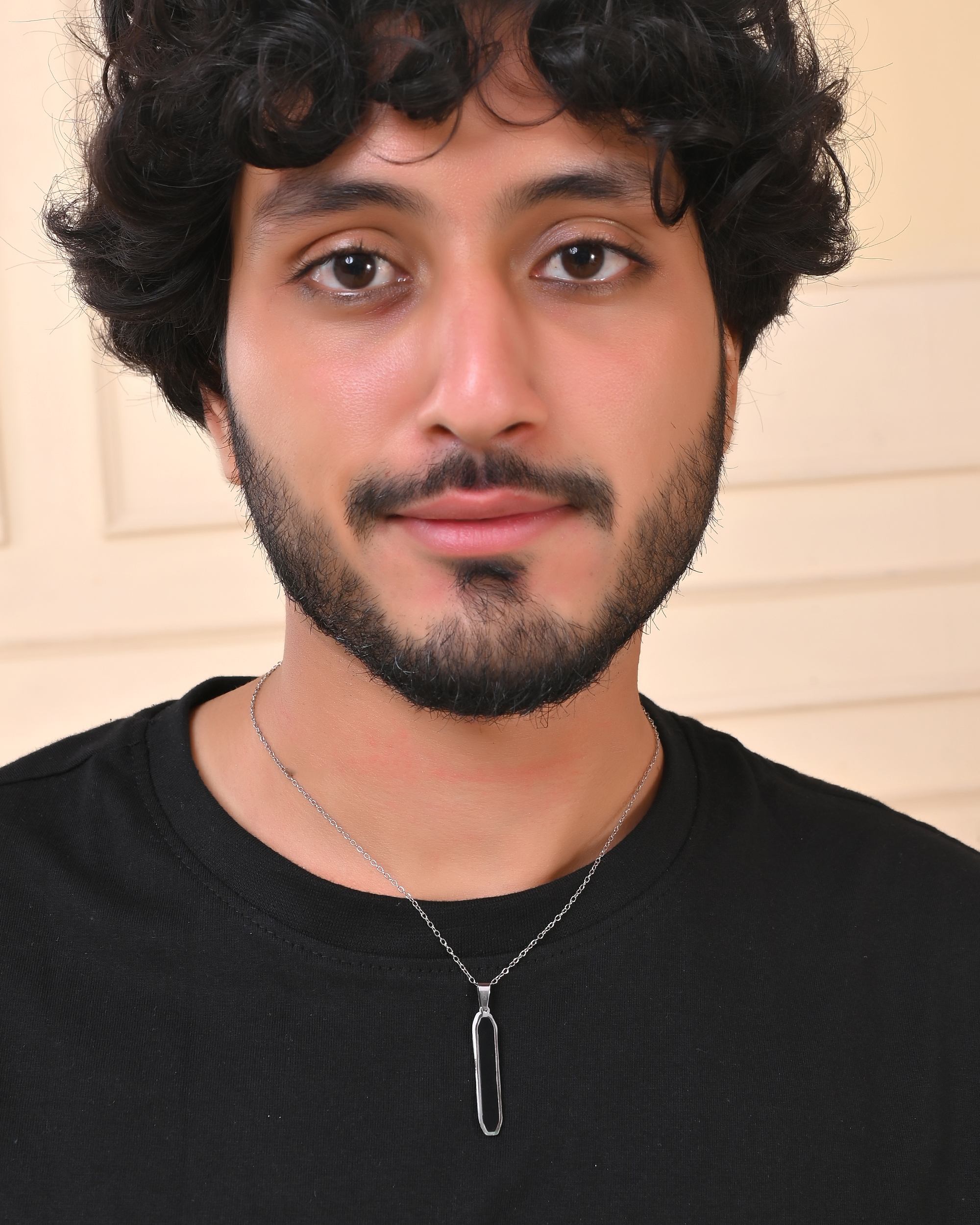 VOJ Men's Stainless Steel Silver Plated Chain With Geometrical Shaped Pendant