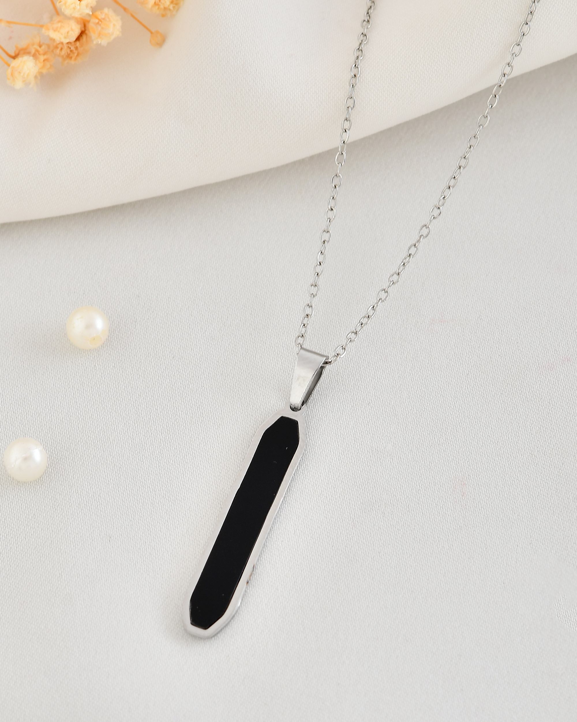 VOJ Men's Stainless Steel Silver Plated Chain With Geometrical Shaped Pendant