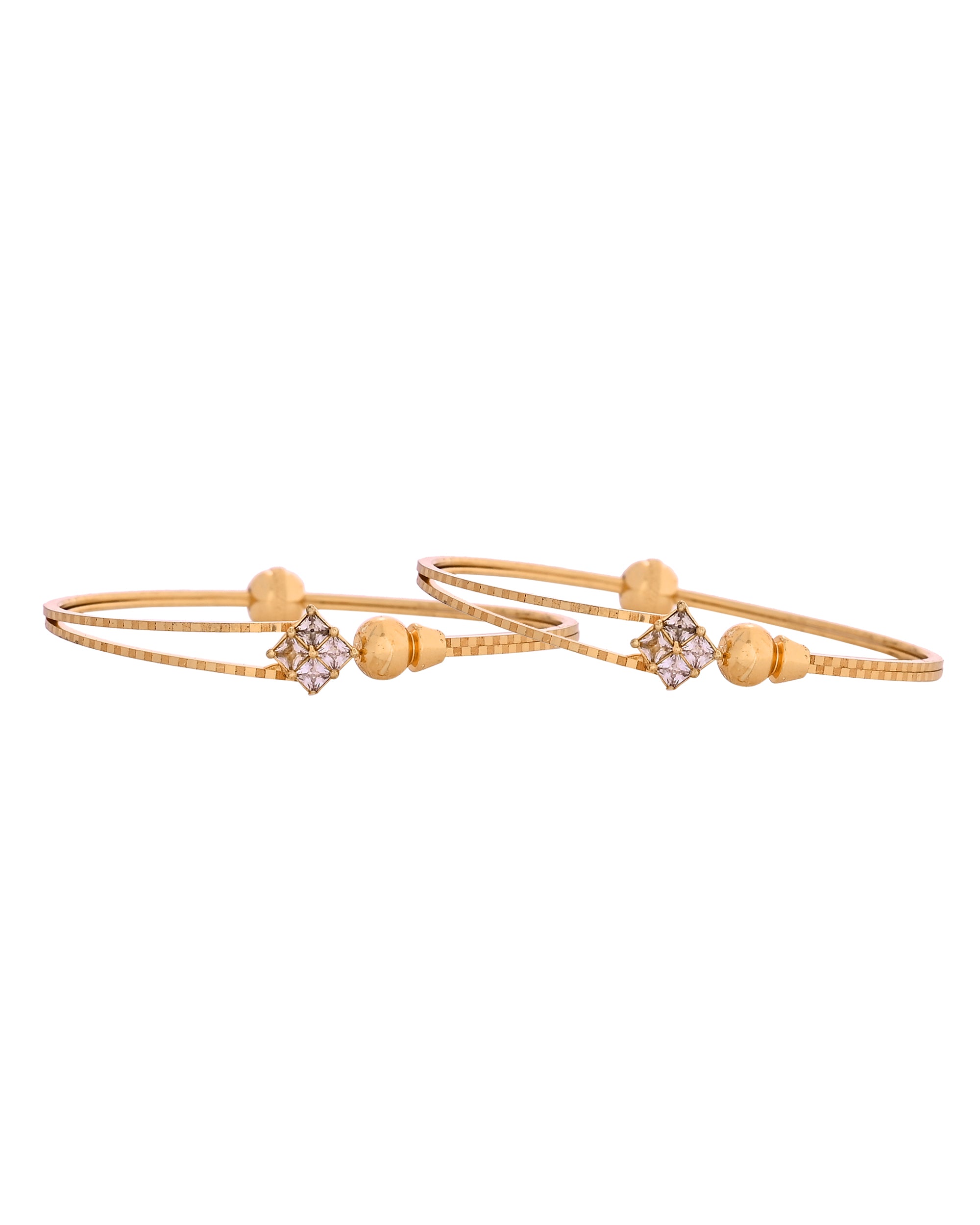 VOJ Set Of 2 Gold Polished Stone Studded Squares Shaped Bangles