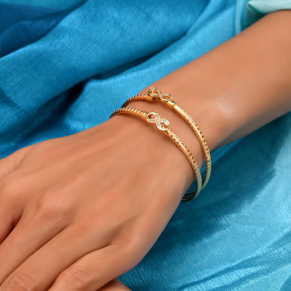 VOJ Set Of 2 Gold Polished AD Studded Infinite Shaped Bangles