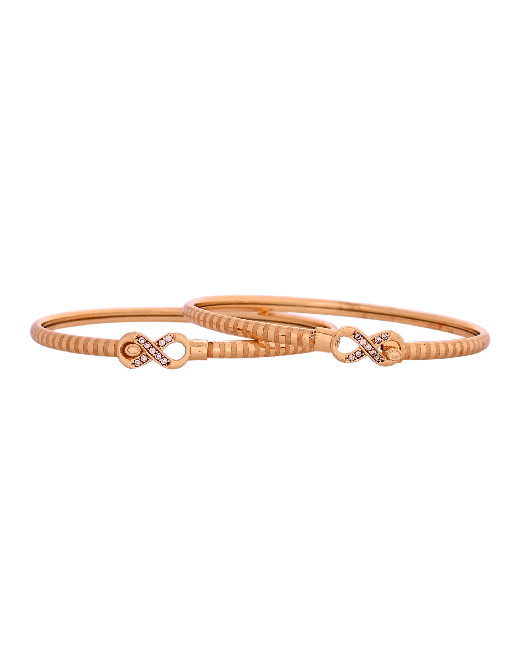 VOJ Set Of 2 Gold Polished AD Studded Infinite Shaped Bangles