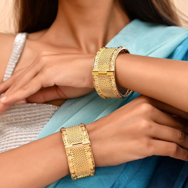 VOJ Set Of 2 Gold Polished Hand Crafted Bangles