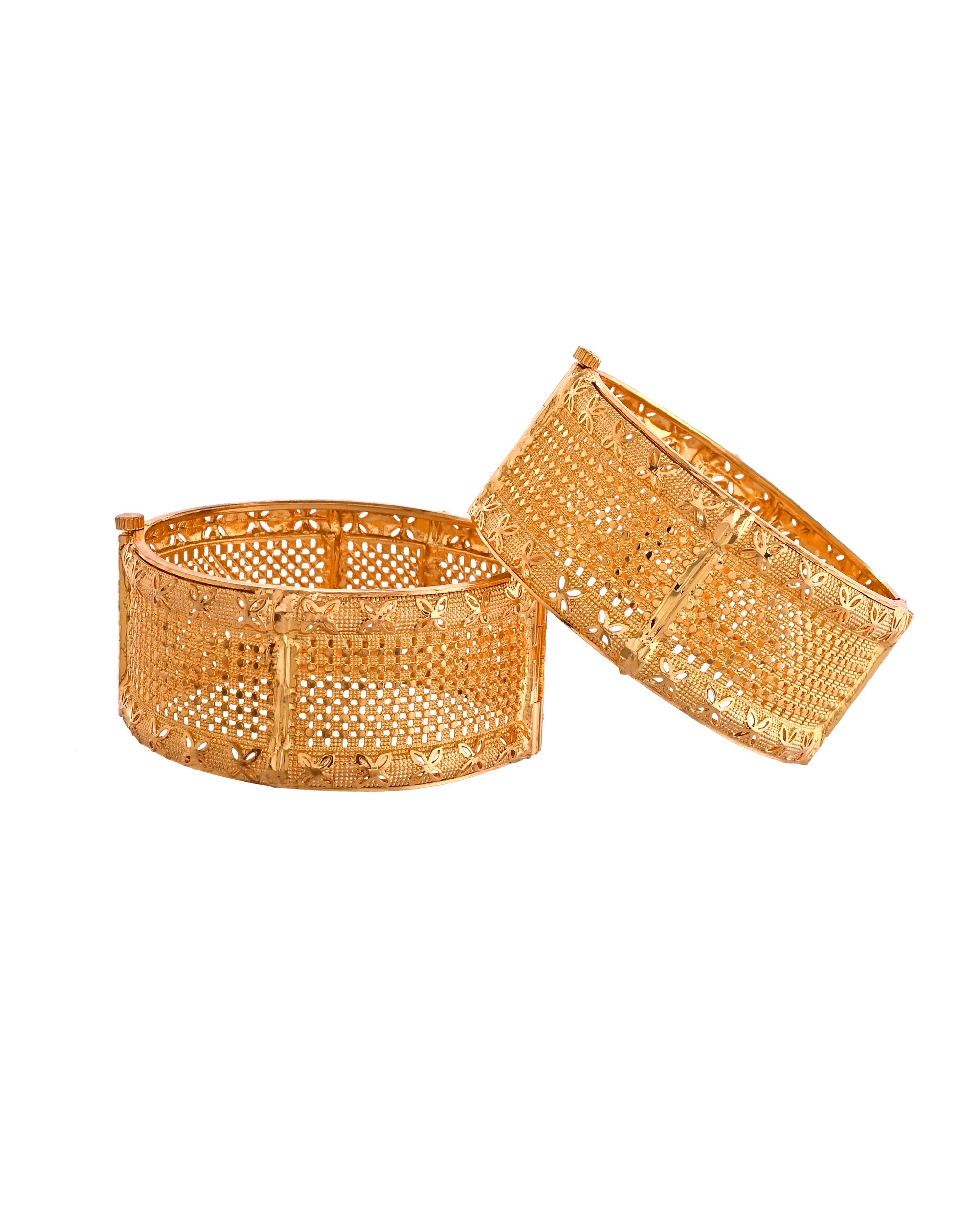VOJ Set Of 2 Gold Polished Hand Crafted Bangles