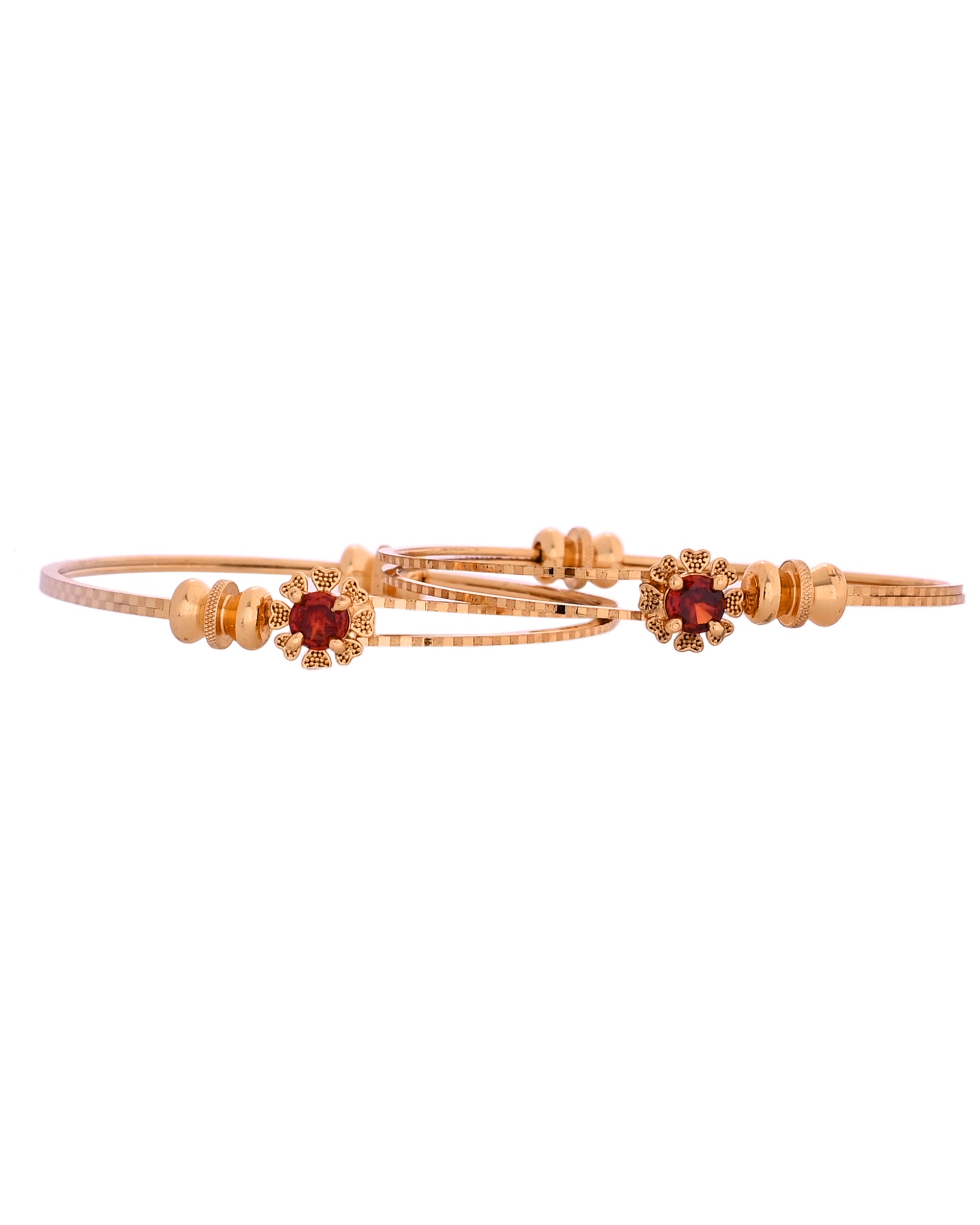 VOJ Set Of 2 Gold Polished Red Stone-Studded Bangles
