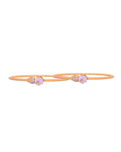 VOJ Set Of 2 Gold Polished Stone-Studded Bangles - Dista