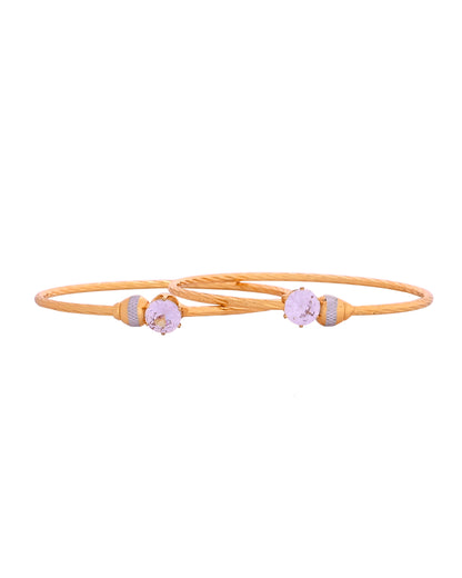 VOJ Set Of 2 Gold Polished Stone-Studded Bangles - Dista