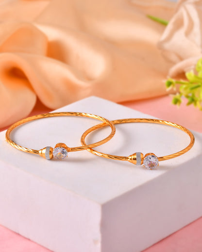 VOJ Set Of 2 Gold Polished Stone-Studded Bangles - Dista