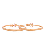 Thumbnail for VOJ Set Of 2 Gold Polished Pink Stone Studded Floral Shaped Bangles