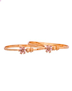 Thumbnail for VOJ Set Of 2 Gold Polished Pink Stone Studded Floral Shaped Bangles
