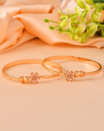 Thumbnail for VOJ Set Of 2 Gold Polished Pink Stone Studded Floral Shaped Bangles