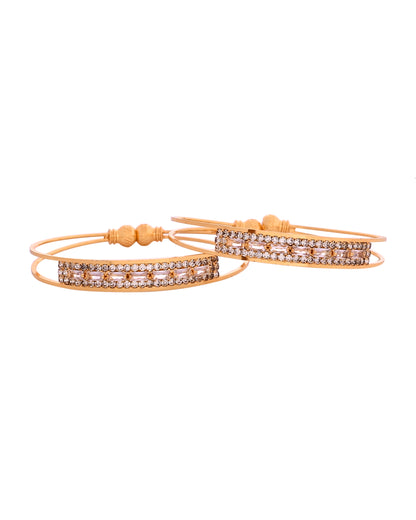 VOJ Set Of 2 Gold Polished Stone Studded Bangles - Dista
