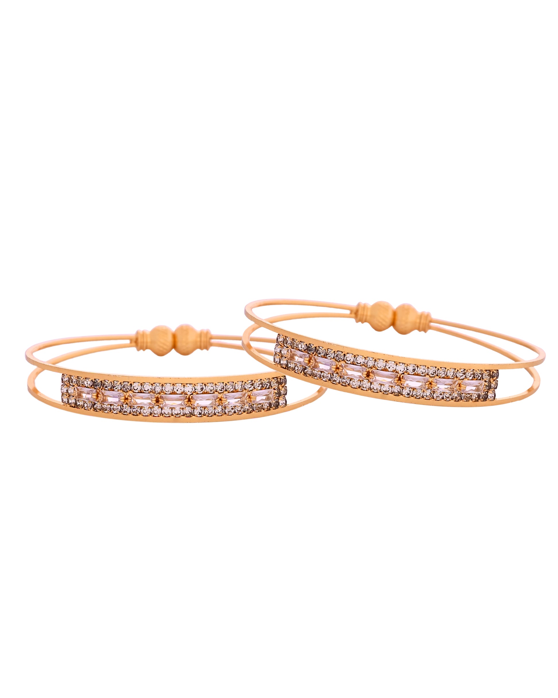 VOJ Set Of 2 Gold Polished Stone Studded Bangles - Dista