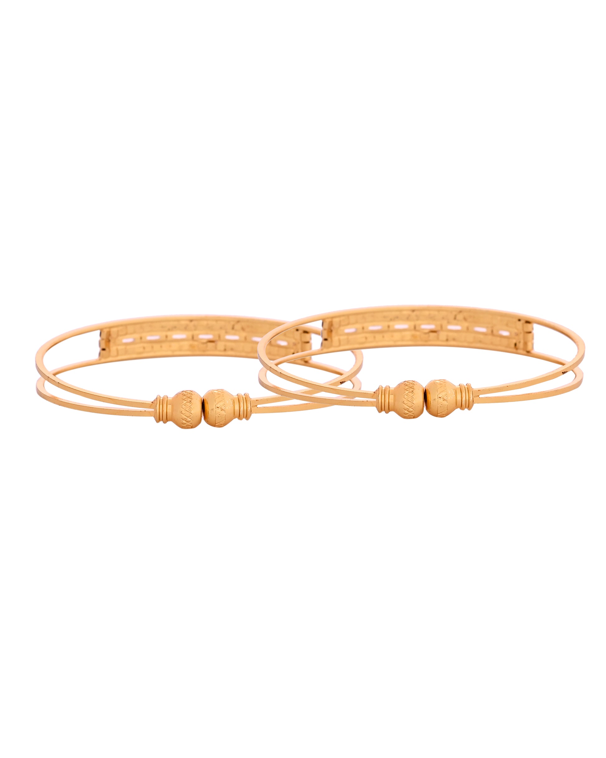 VOJ Set Of 2 Gold Polished Stone Studded Bangles - Dista