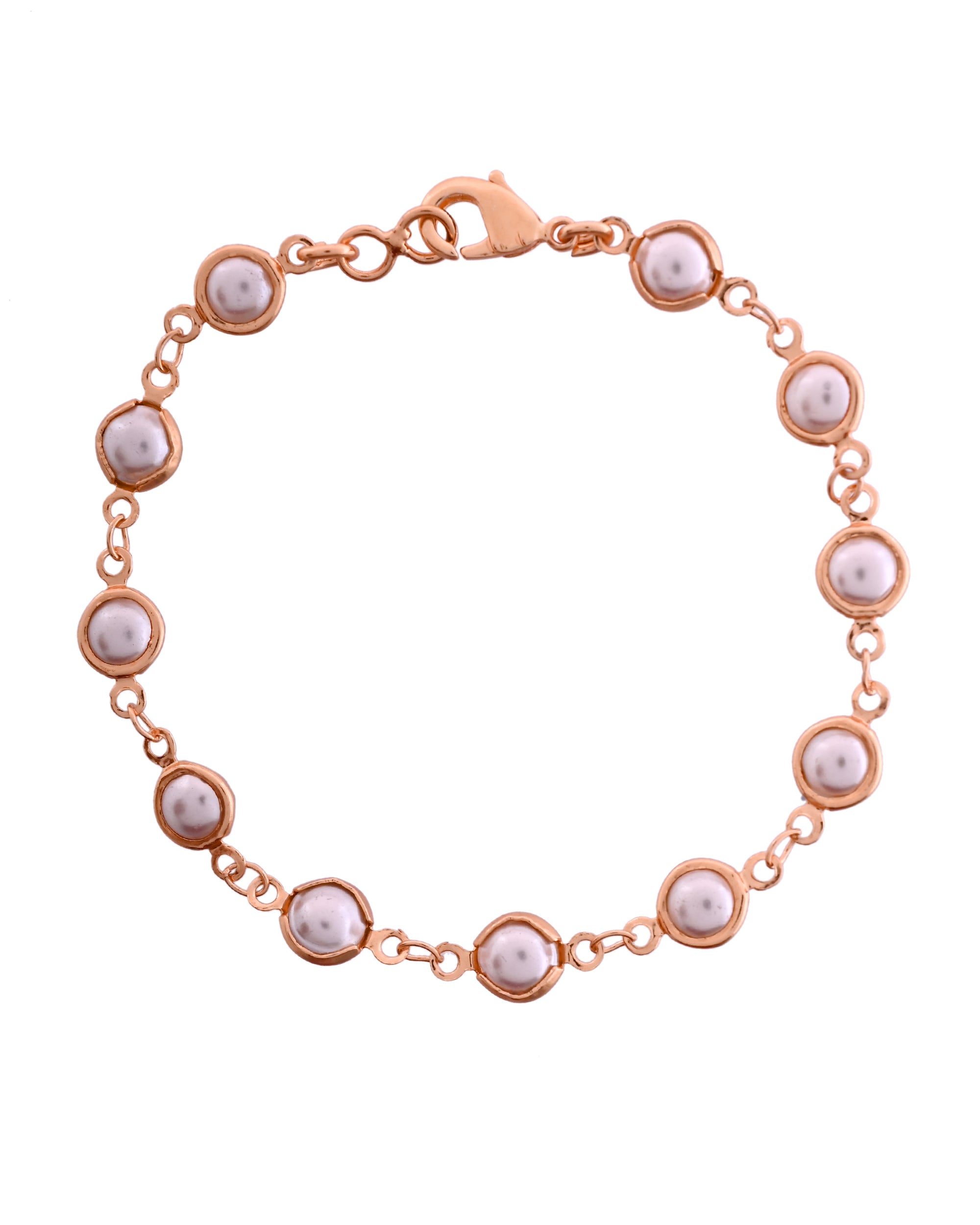 VOJ Rose Gold Polished Pearl Studded Bracelet