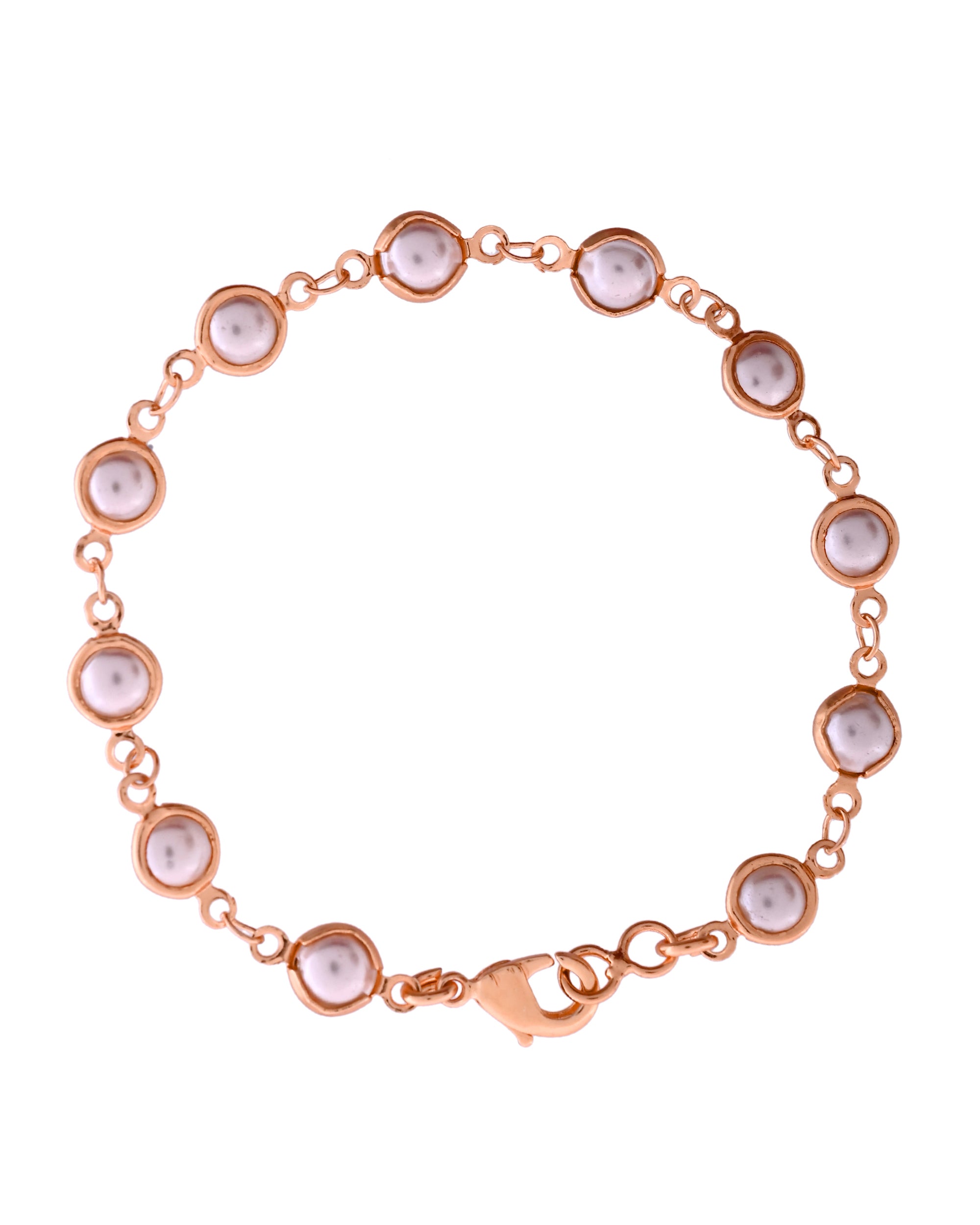 VOJ Rose Gold Polished Pearl Studded Bracelet