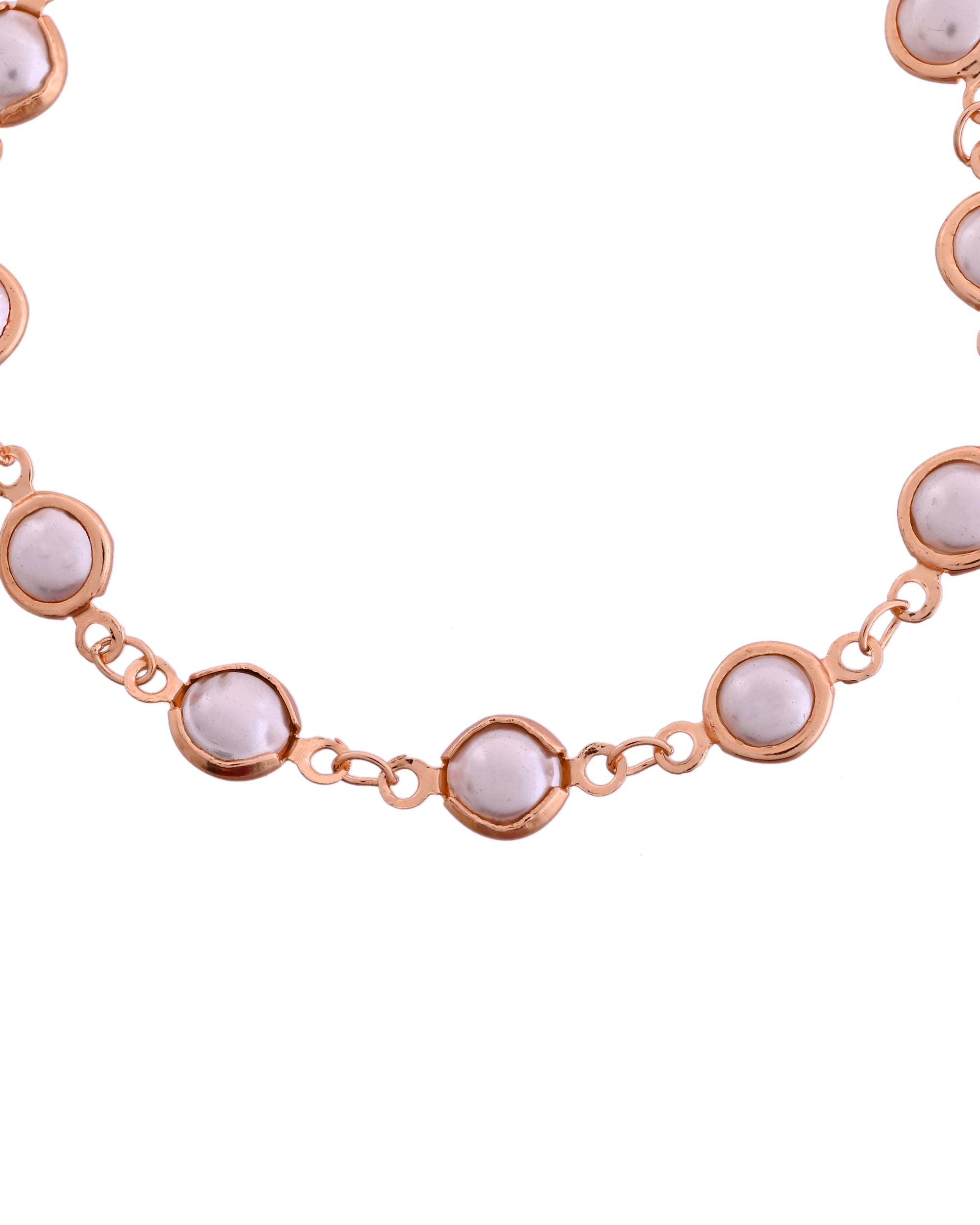 VOJ Rose Gold Polished Pearl Studded Bracelet