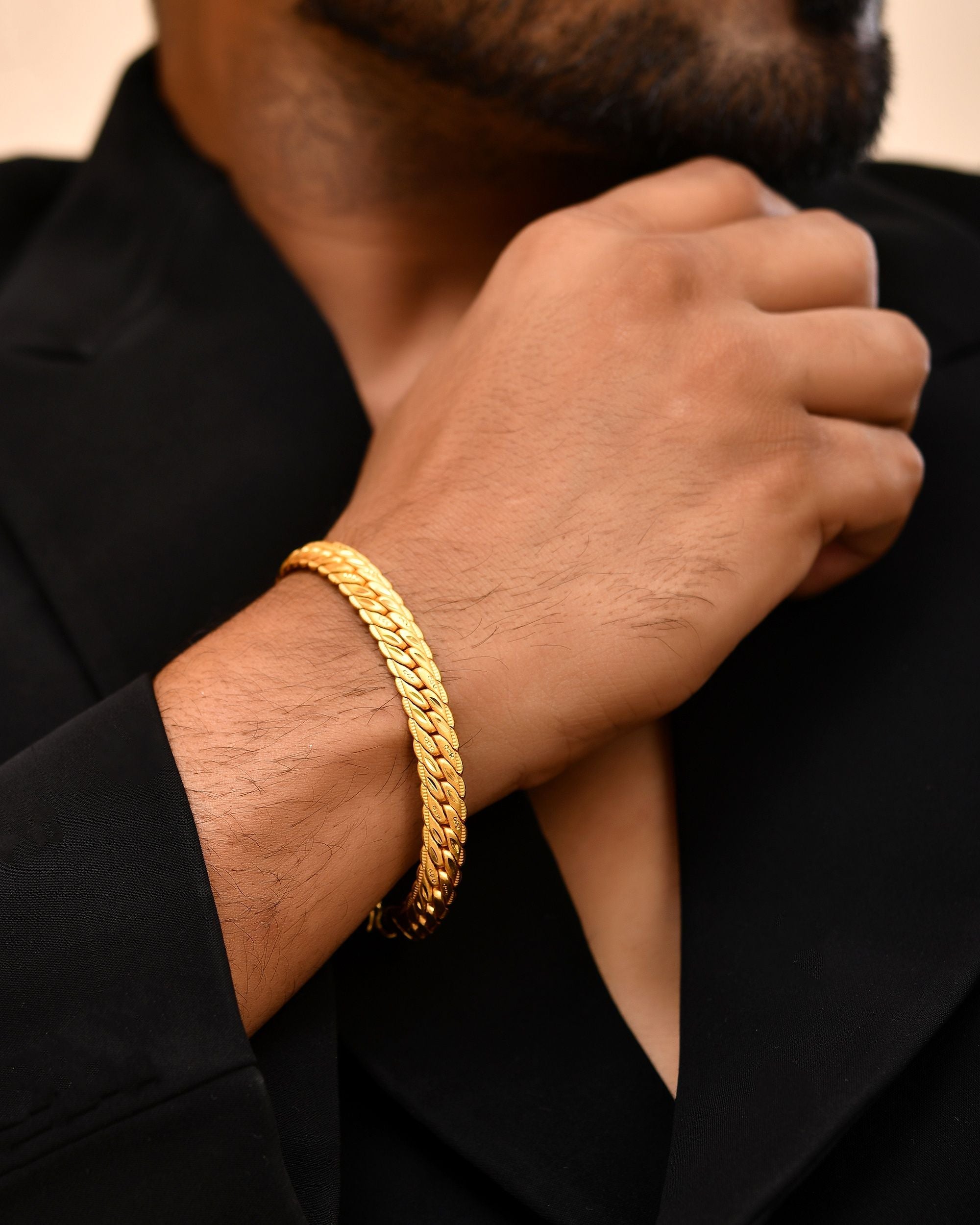 VOJ Gold Polished HandCrafted linked Bracelet