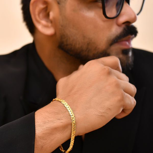 VOJ Gold Polished Designer Handcrafted Bracelet