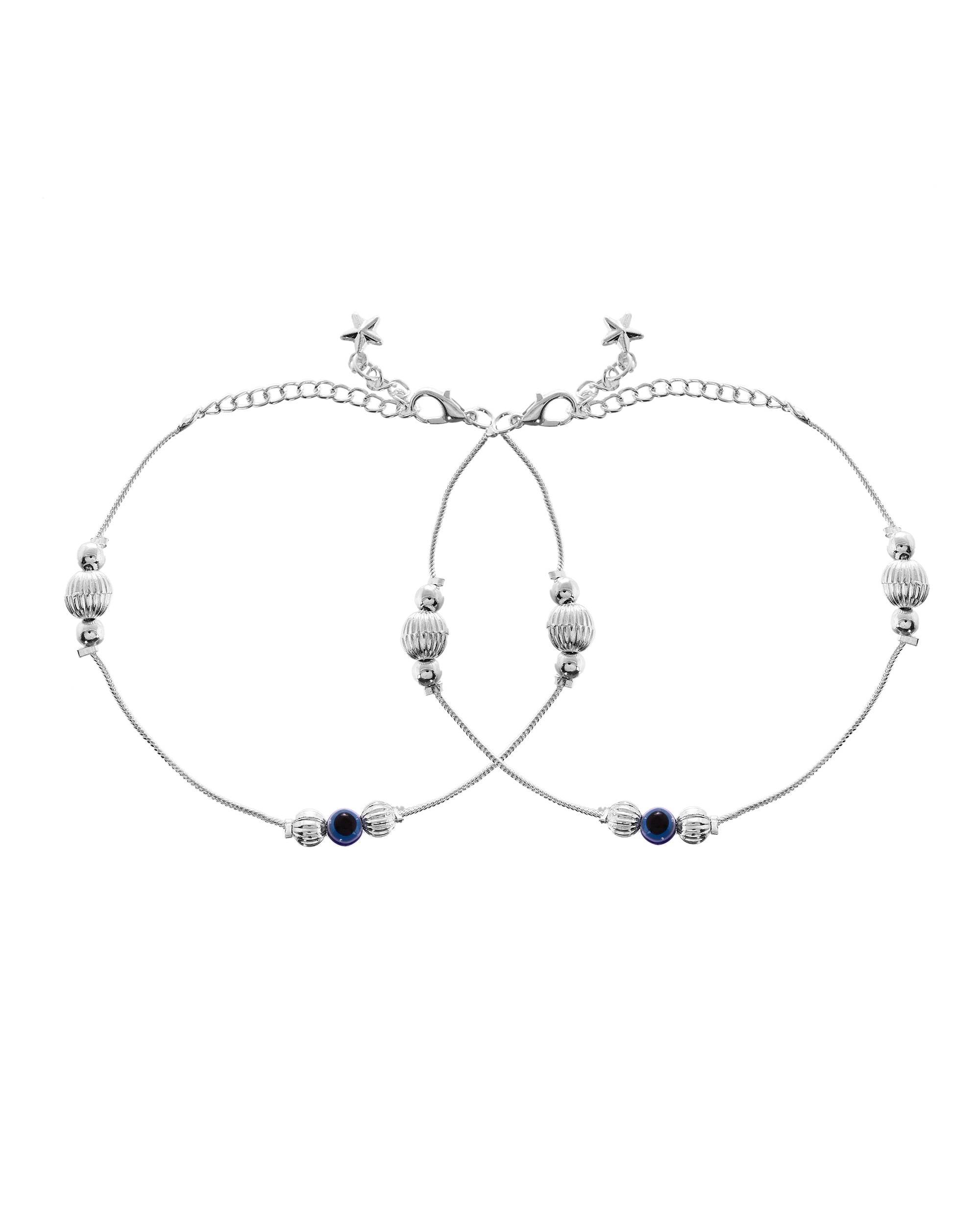 VOJ Set of 2 Silver Plated Handcrafted Evil Eye Anklet