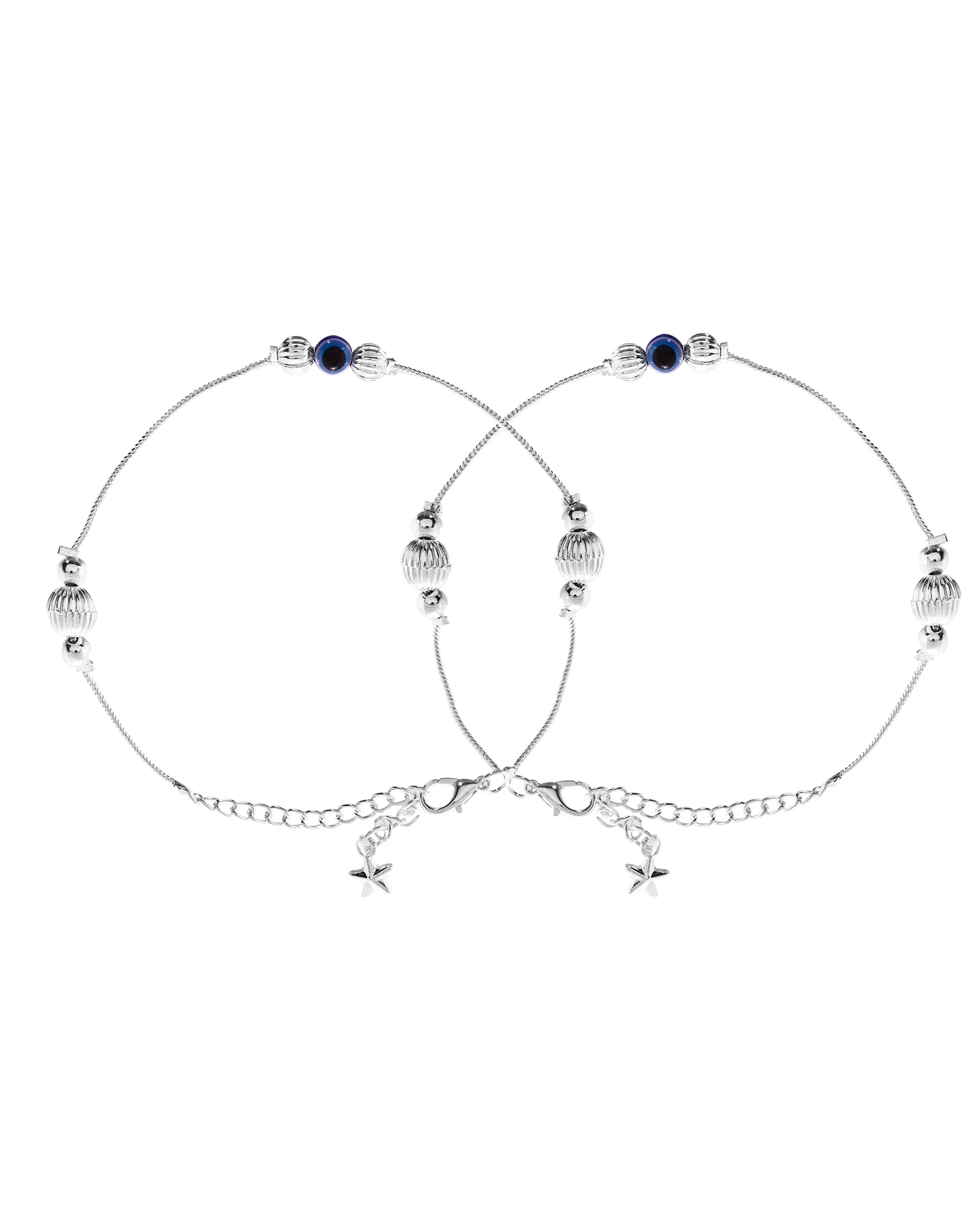 VOJ Set of 2 Silver Plated Handcrafted Evil Eye Anklet