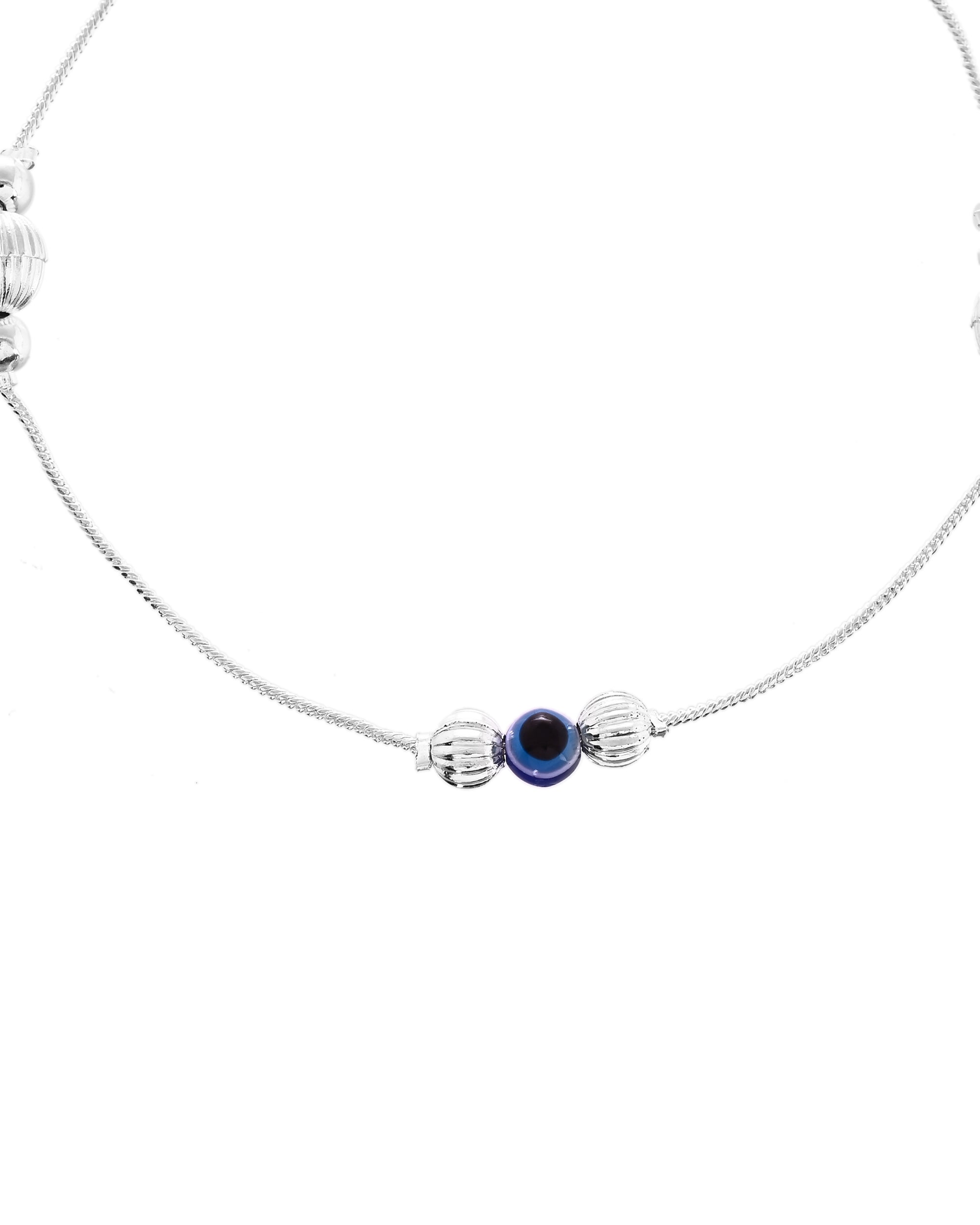 VOJ Set of 2 Silver Plated Handcrafted Evil Eye Anklet