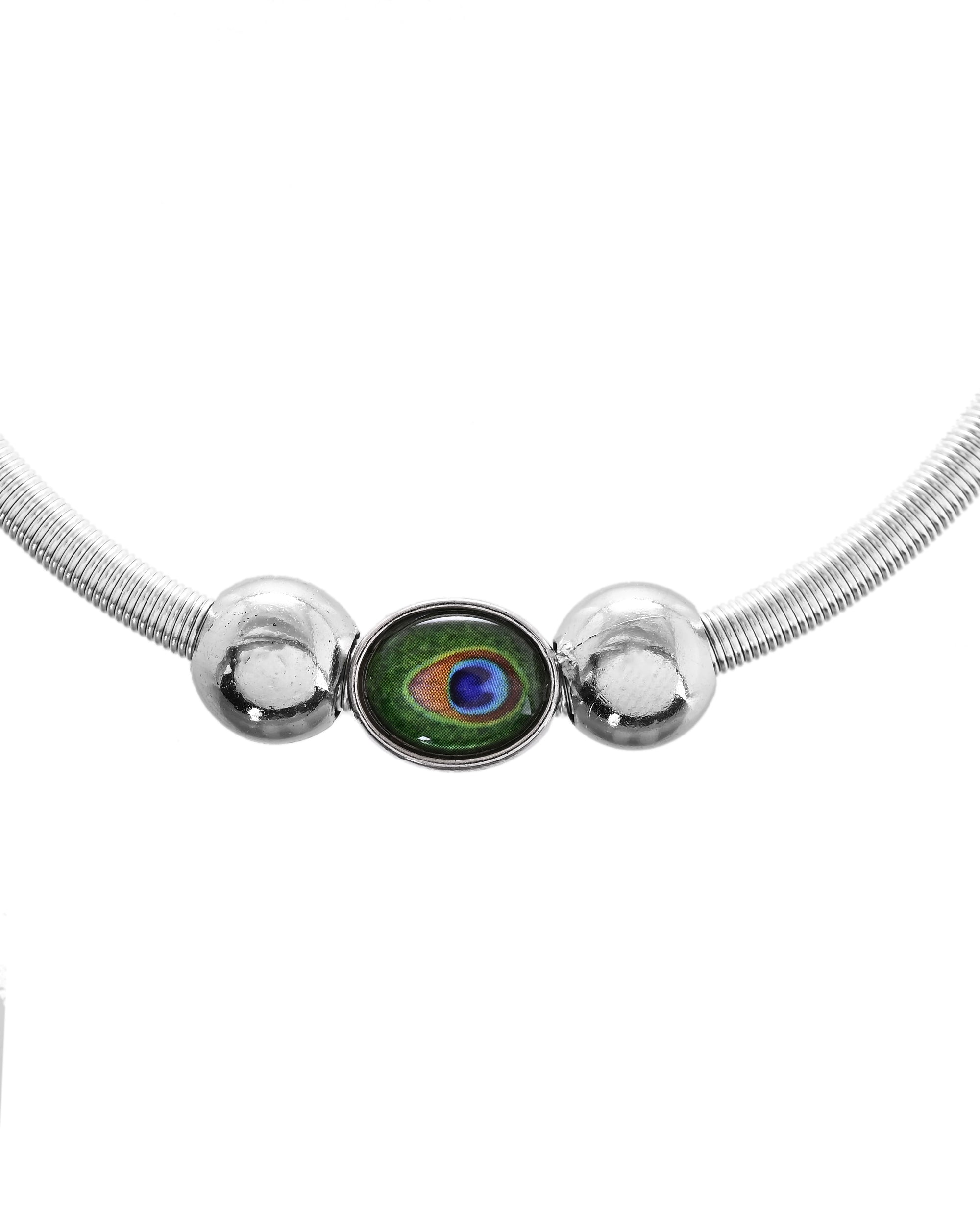 VOJ Set of 2 Silver Plated Elasticated Evil Eye Anklet