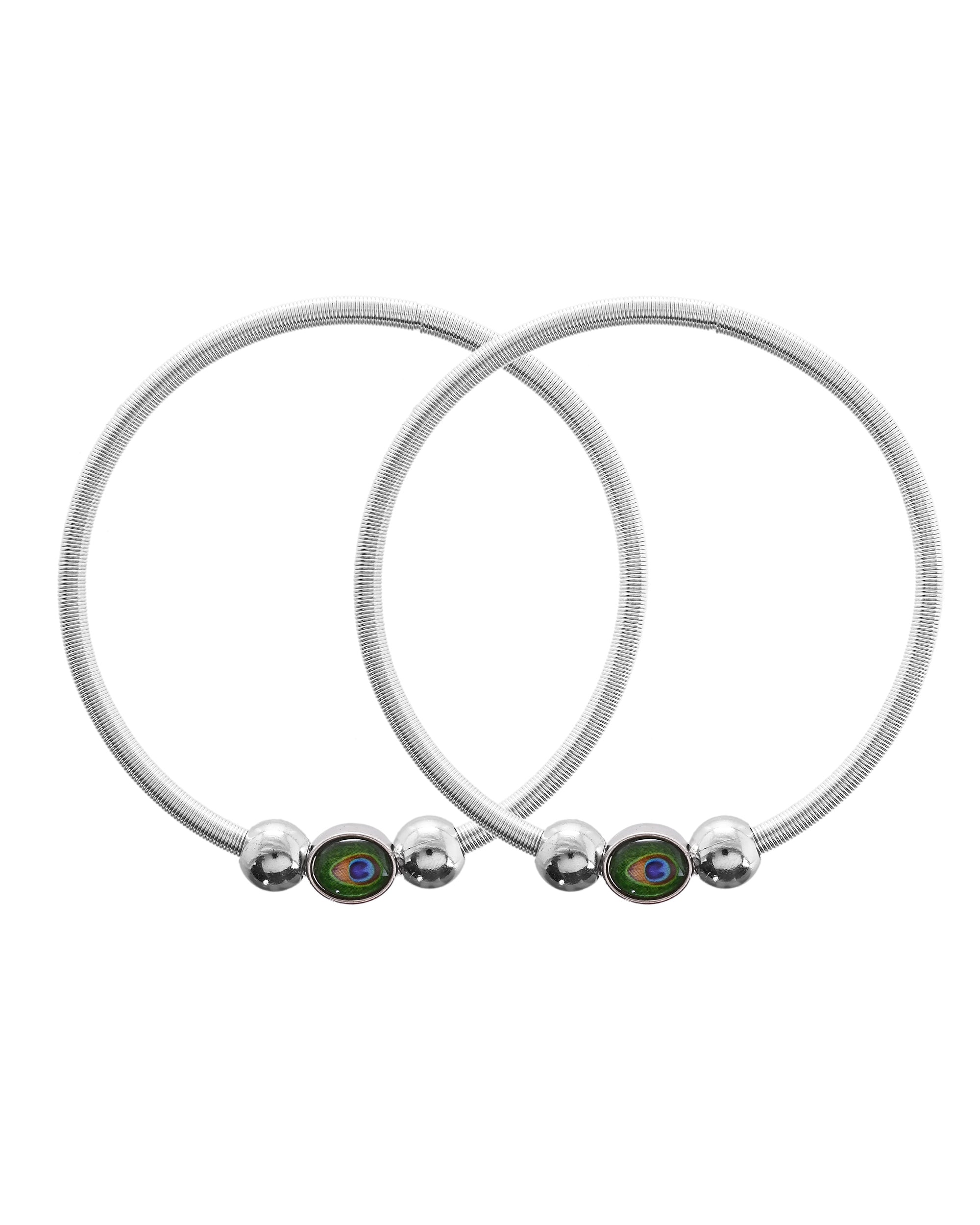 VOJ Set of 2 Silver Plated Elasticated Evil Eye Anklet