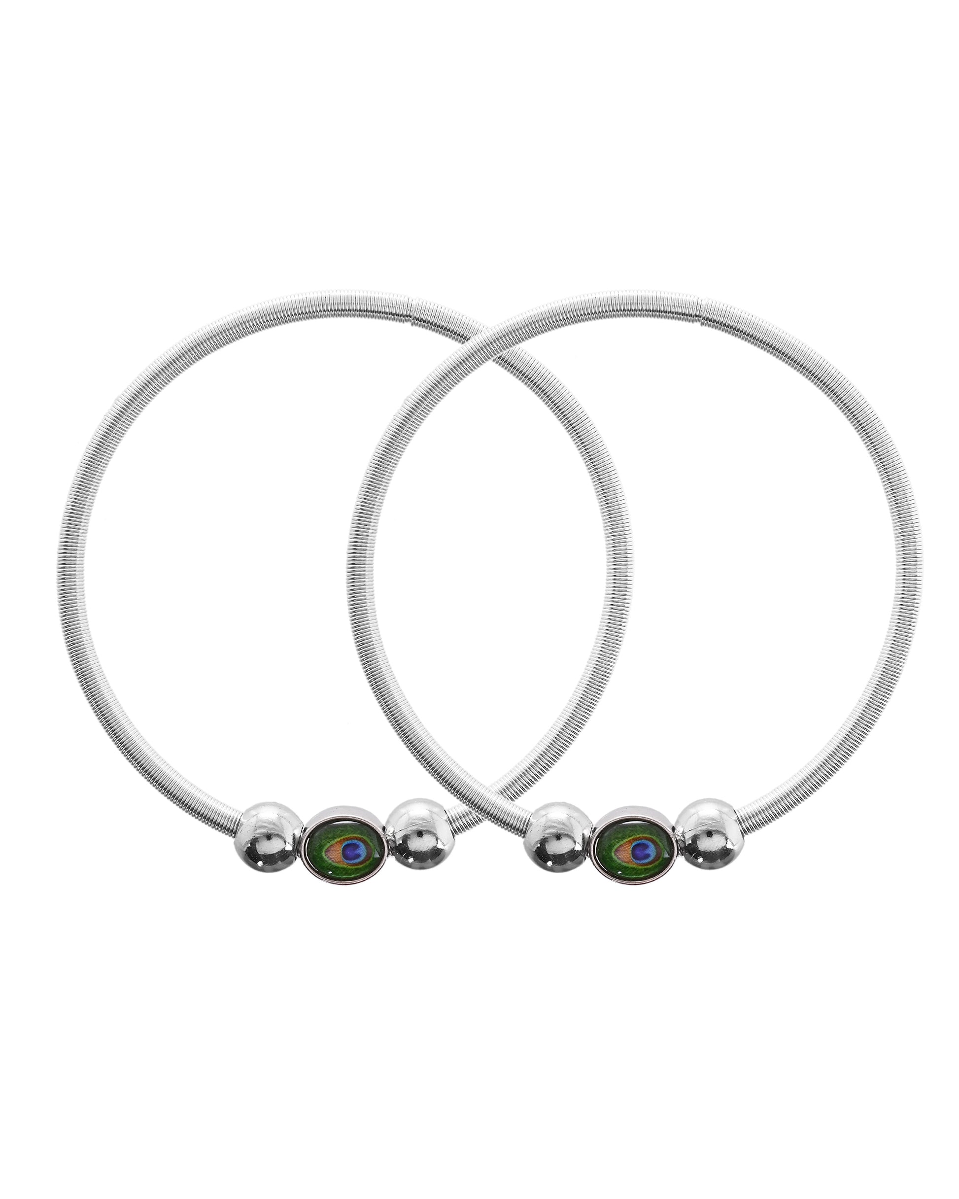 VOJ Set of 2 Silver Plated Elasticated Evil Eye Anklet - Distacart