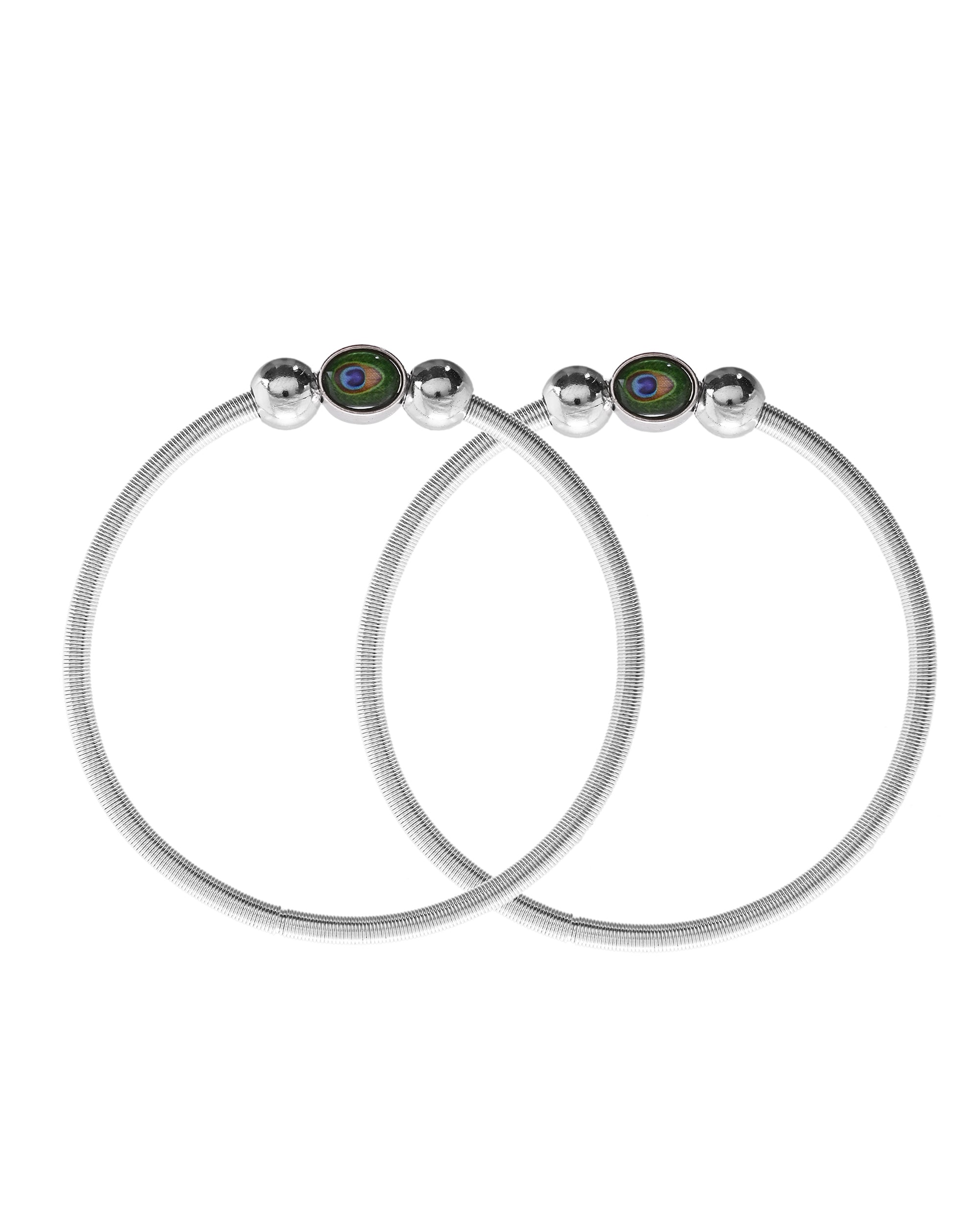 VOJ Set of 2 Silver Plated Elasticated Evil Eye Anklet