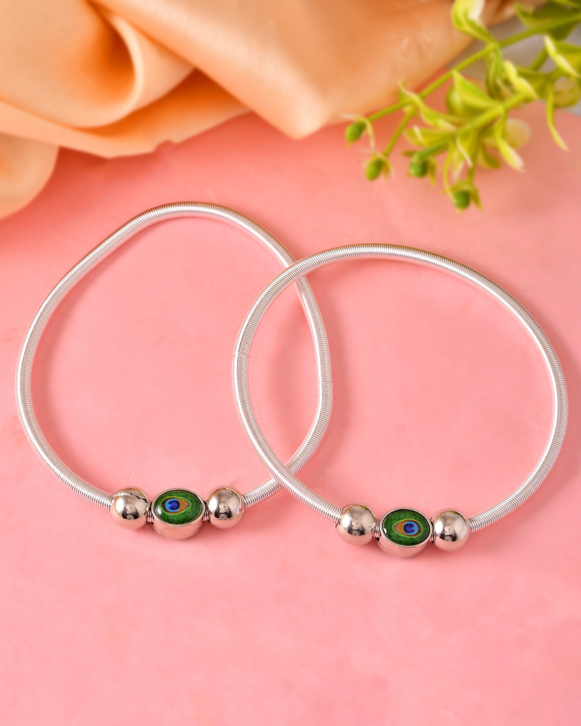 VOJ Set of 2 Silver Plated Elasticated Evil Eye Anklet