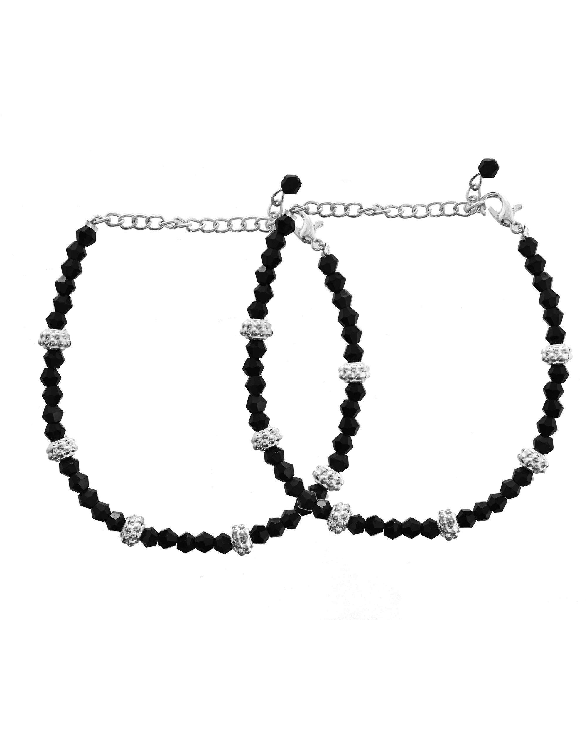 VOJ Set of 2 Silver Plated Artificial Beads Studded Anklet