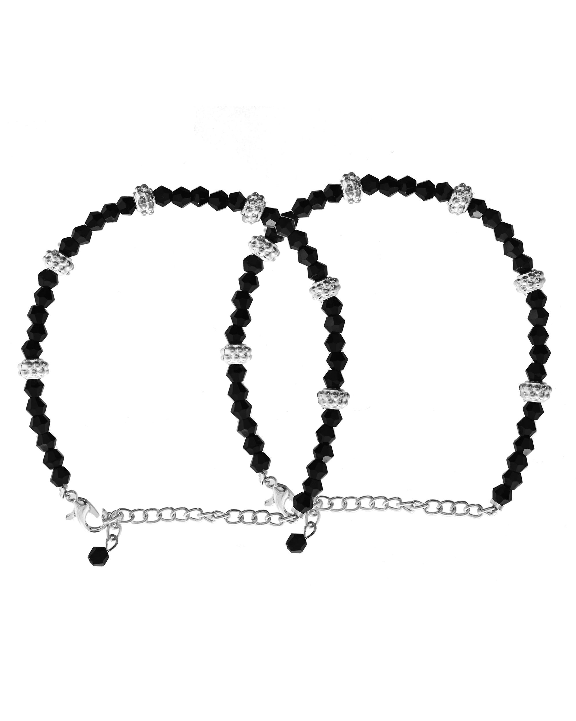 VOJ Set of 2 Silver Plated Artificial Beads Studded Anklet