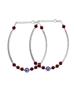 Thumbnail for VOJ Set of 2 Silver Plated Artificial Beads Studded Evil Eye Anklet