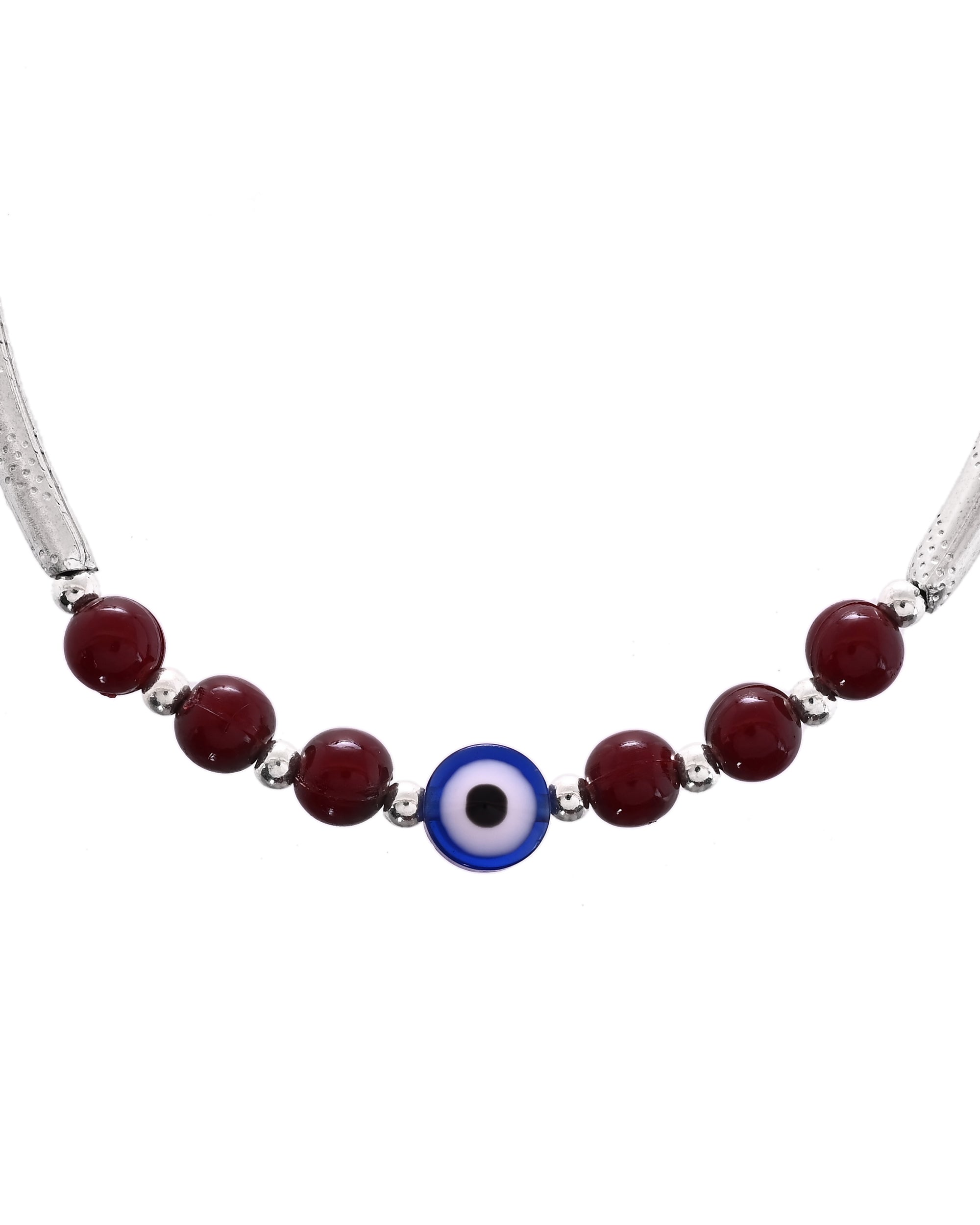 VOJ Set of 2 Silver Plated Artificial Beads Studded Evil Eye Anklet
