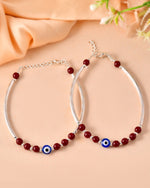 Thumbnail for VOJ Set of 2 Silver Plated Artificial Beads Studded Evil Eye Anklet