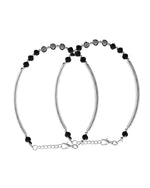 Thumbnail for VOJ Set of 2 Silver Plated Black Artificial Beads Studded Anklet