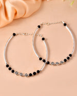 Thumbnail for VOJ Set of 2 Silver Plated Black Artificial Beads Studded Anklet