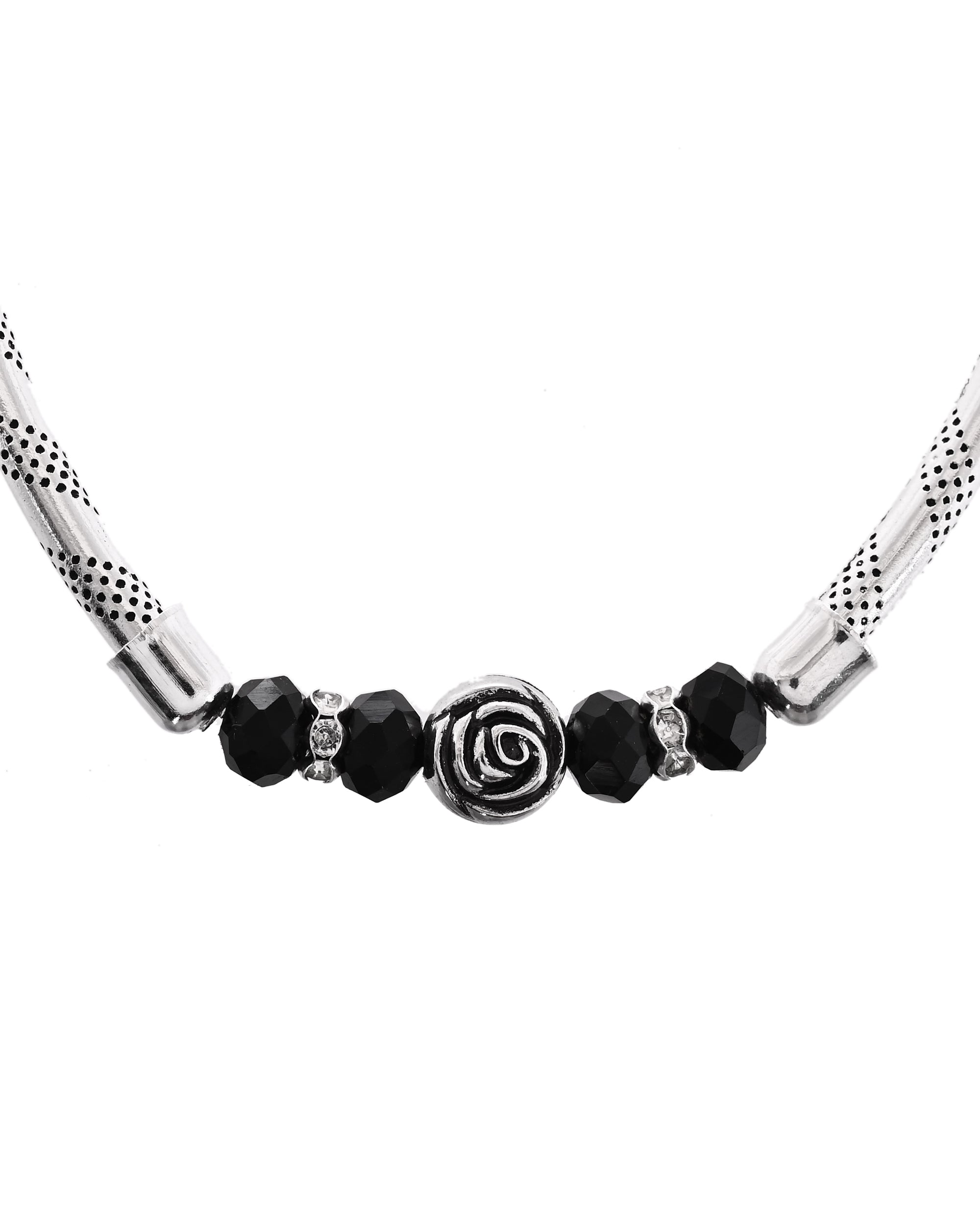 VOJ Set of 2 Silver Tone Stainless Steel Artificial Beads Elasticated Anklet