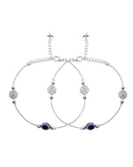 Thumbnail for VOJ Set of 2 Silver Plated Evil Eye Bead Studded Stainless Steel Anklet