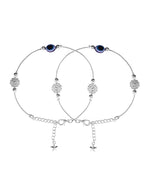 Thumbnail for VOJ Set of 2 Silver Plated Evil Eye Bead Studded Stainless Steel Anklet