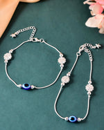 Thumbnail for VOJ Set of 2 Silver Plated Evil Eye Bead Studded Stainless Steel Anklet