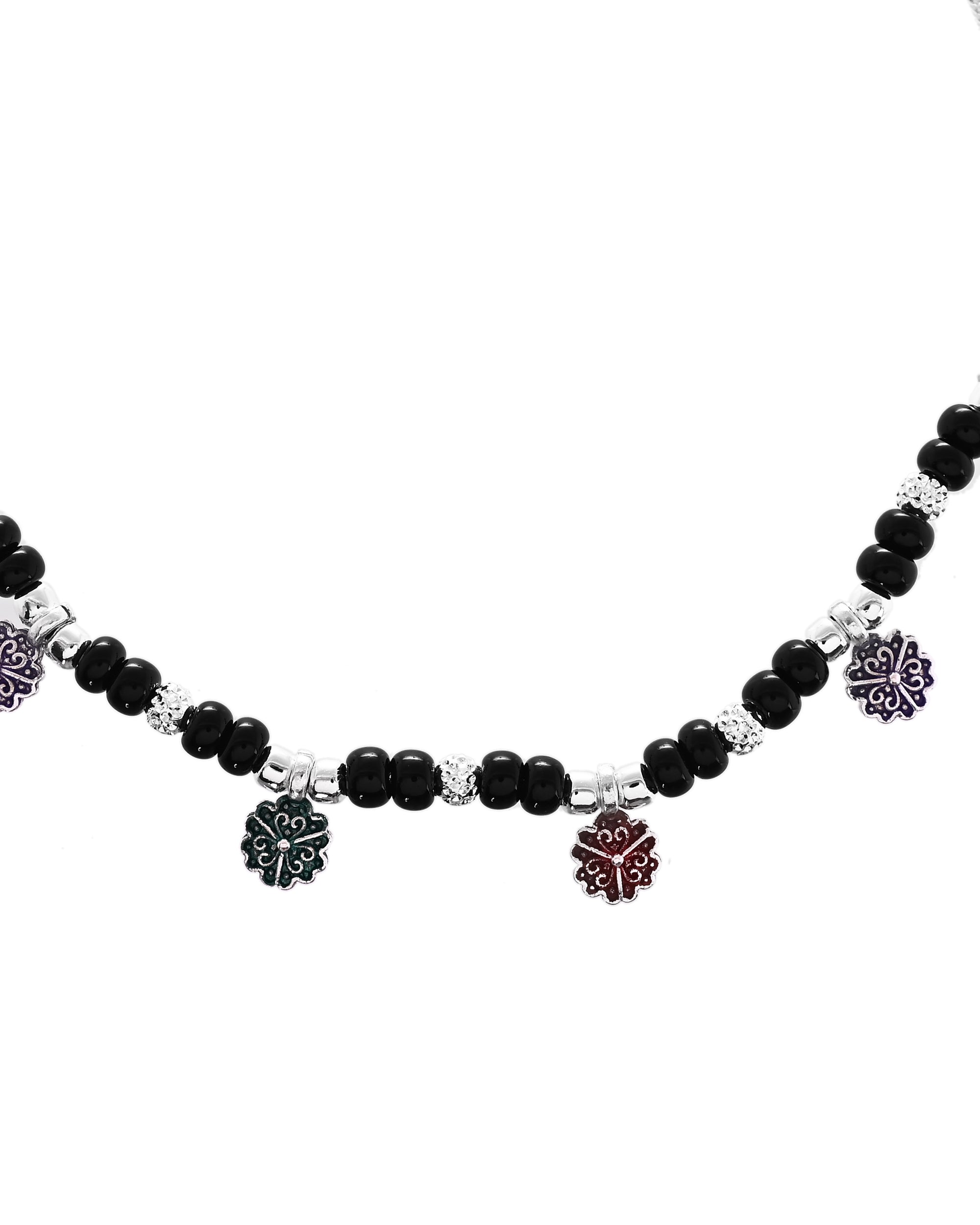 VOJ Set of 2 Stainless Steel Artificial Beads Anklet